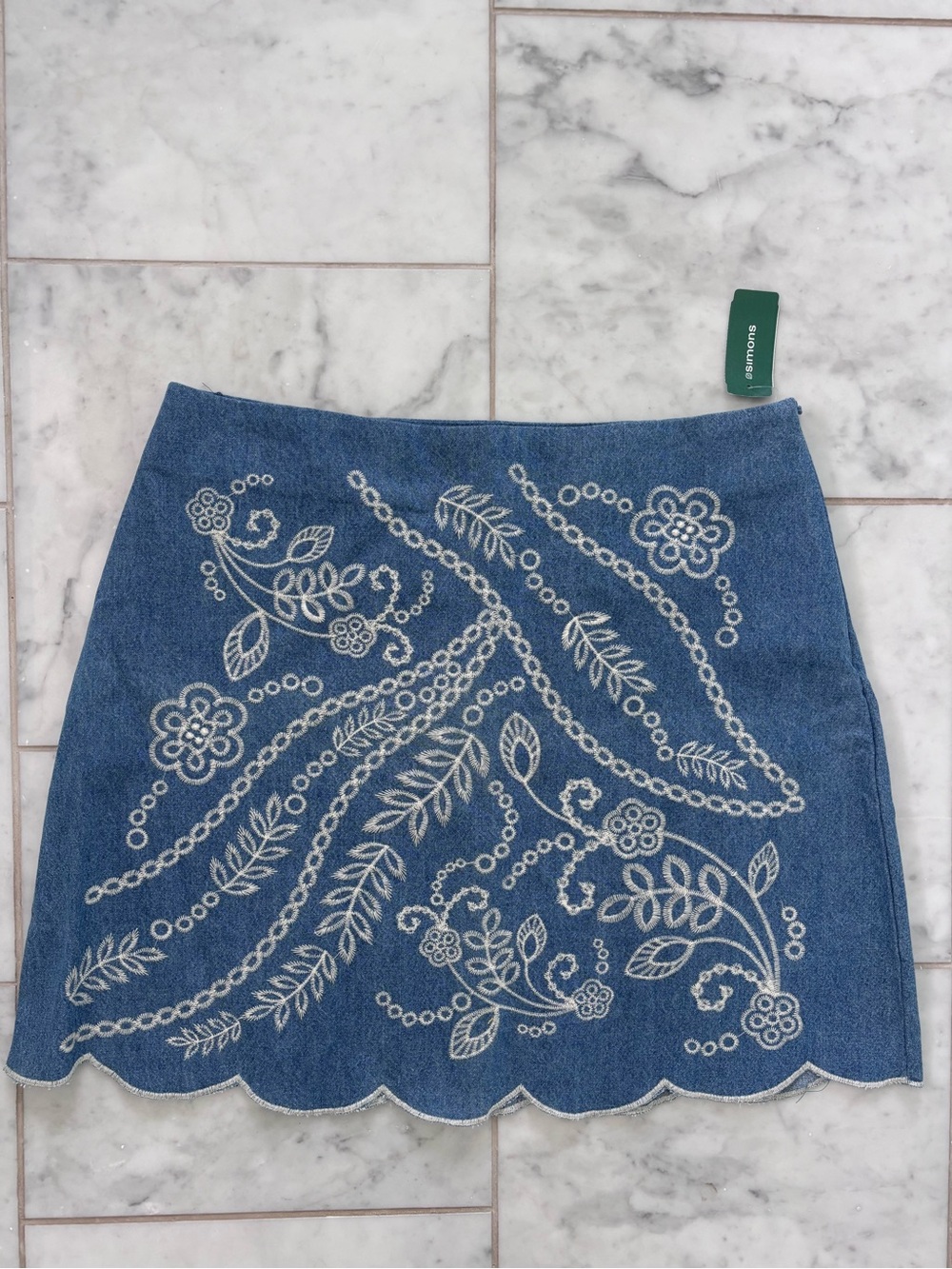 NWT Embroidered Blu Pepper from Simon’s Denim Mini Skirt - Blue | Size L